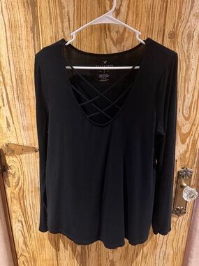 American Eagle Outfitters Black Crisscross Long-Sleeve Top